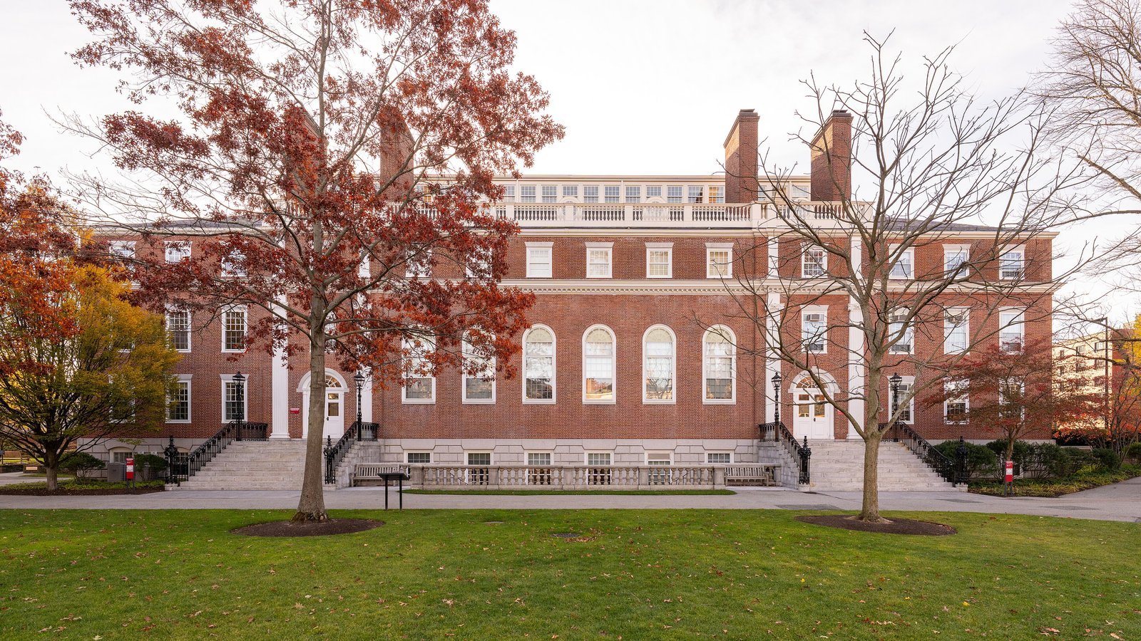 A red brick Harvard Graduate School of Education building in Cambridge in the fall